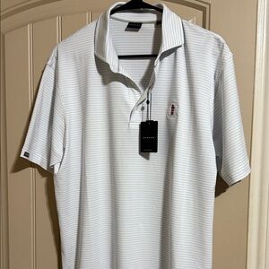 Men's White Striped Polo Shirt